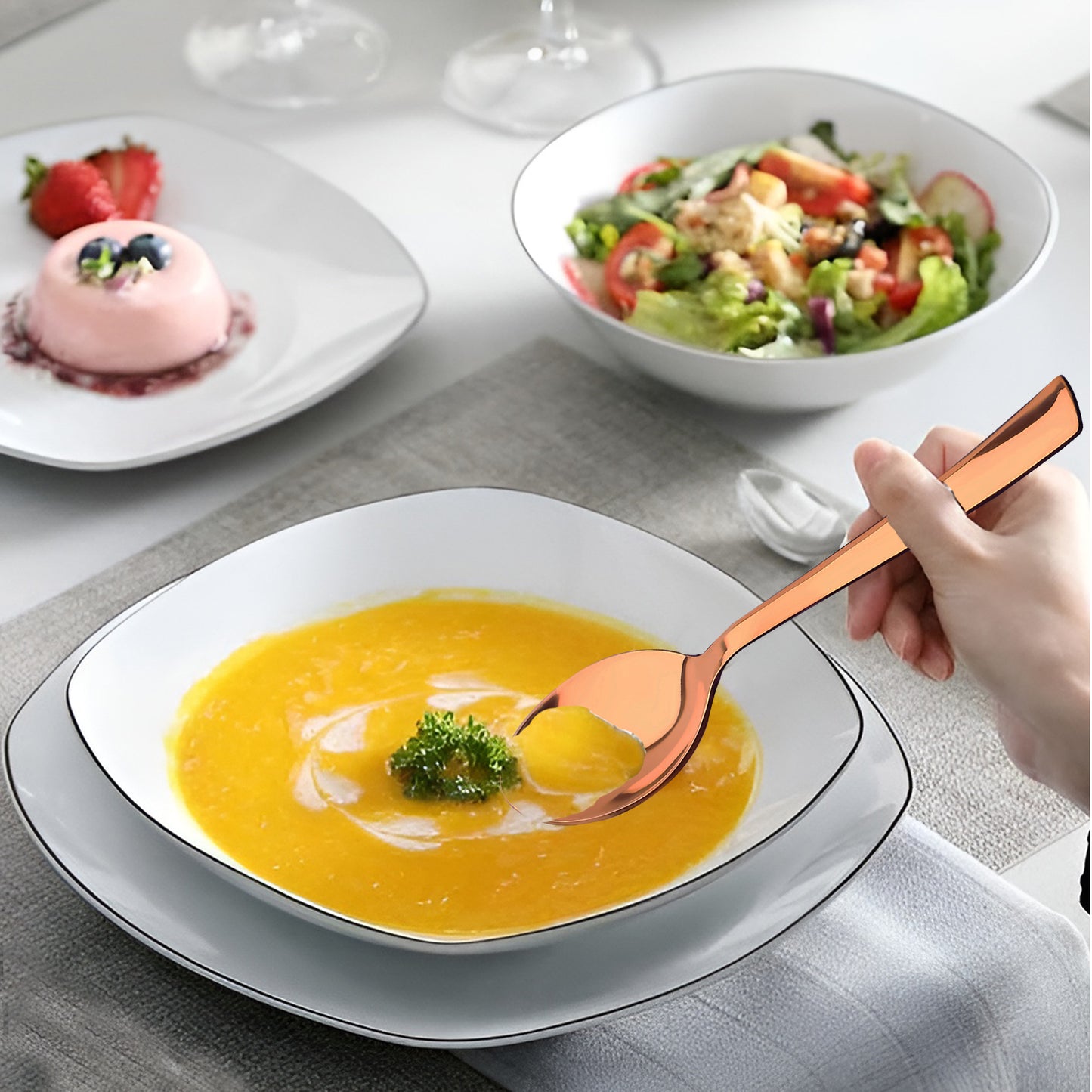 24pc Stainless Steel Rose Gold Cutlery | Spoons Forks | Dining