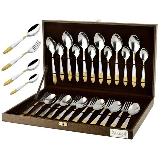 24pc Stainless Steel Golden Cutlery | Gift Box | Ivory Design