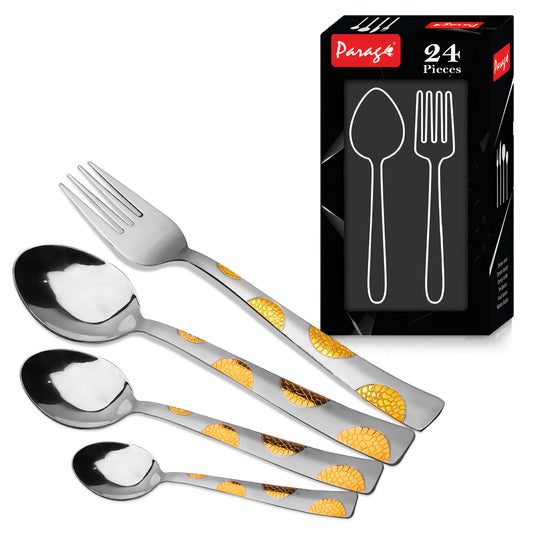 24pc Moonpress Stainless Steel 24k Gold Cutlery | Spoons Forks | Dining