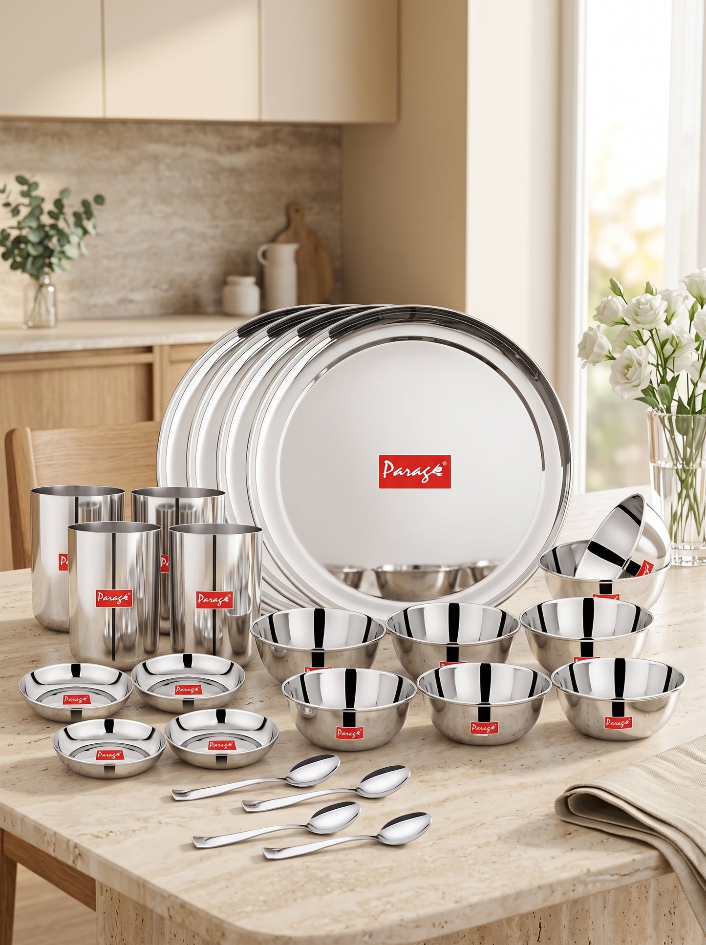 Dinner Set | 24pc | Stainless Steel | Silver | Premium