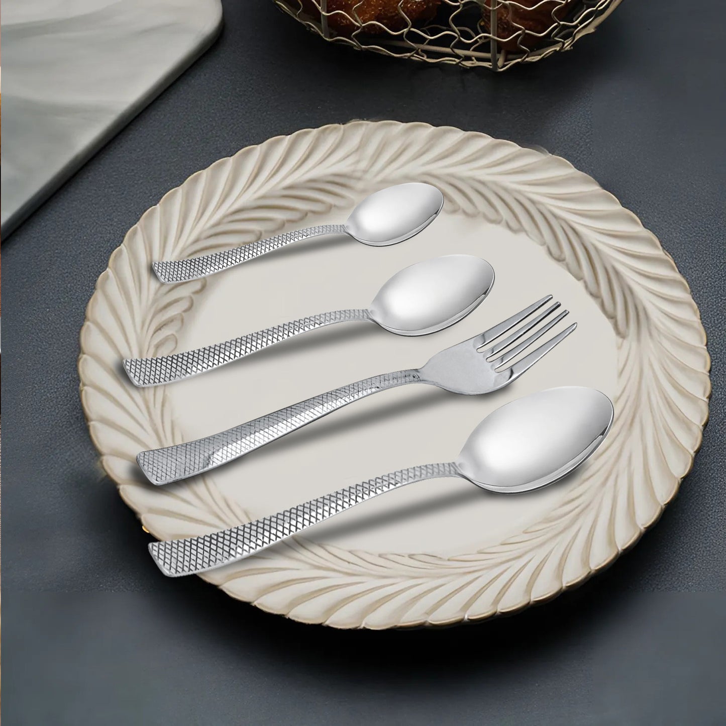 24 Pcs Stainless Steel Cutlery Set for Home & Kitchen | Silver Dining Tableware