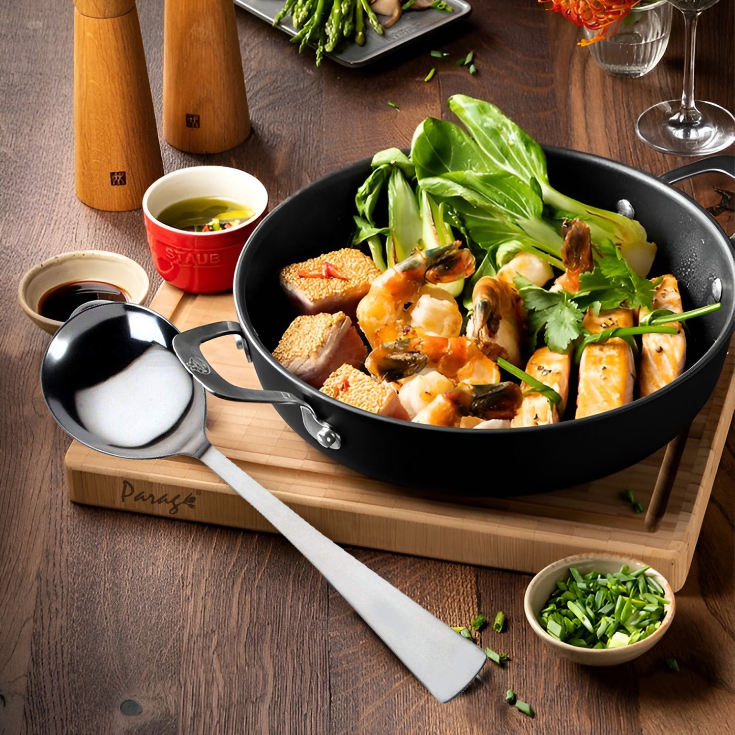 4 Pcs Stainless Steel Serving Spoon Set - Big Cooking Spoons, 21cm