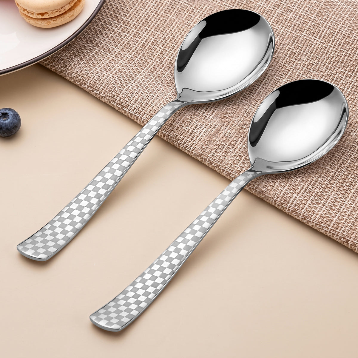 Serving Spoon Set 21cm Stainless Steel Silver Checks Design – Parage