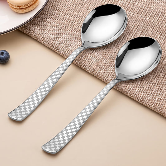 Serving Spoon Set | 21cm | Stainless Steel | Silver | Checks Design
