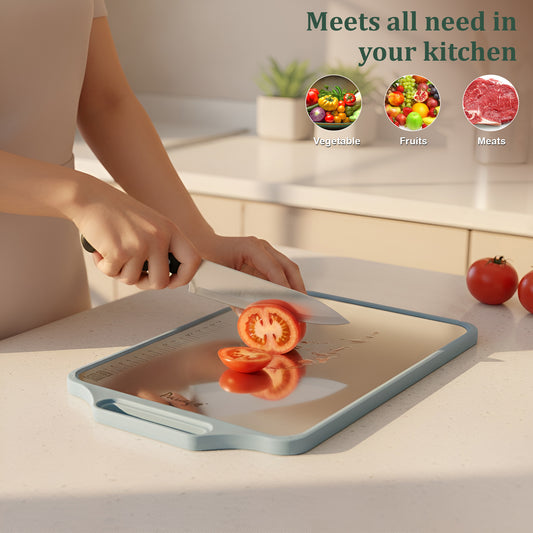 2-in-1 Reversible Chopping Board | Stainless Steel + Wooden Dual-Side Cutting Board | Hygienic, Anti-Slip, Heavy-Duty Board for Meat, Vegetables, Fruits & Kitchen Use | 37 x 23.5 cm