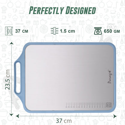 2-in-1 Reversible Chopping Board | Stainless Steel + Wooden Dual-Side Cutting Board | Hygienic, Anti-Slip, Heavy-Duty Board for Meat, Vegetables, Fruits & Kitchen Use | 37 x 23.5 cm