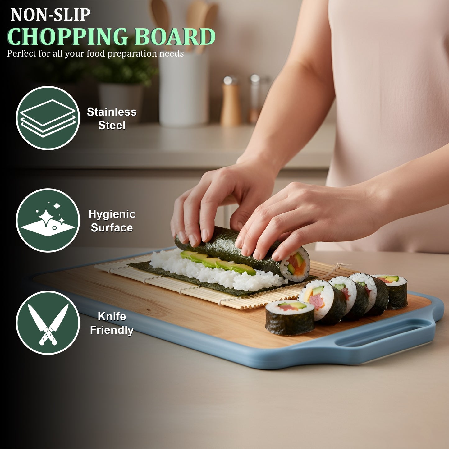 2-in-1 Reversible Chopping Board | Stainless Steel + Wooden Dual-Side Cutting Board | Hygienic, Anti-Slip, Heavy-Duty Board for Meat, Vegetables, Fruits & Kitchen Use | 37 x 23.5 cm