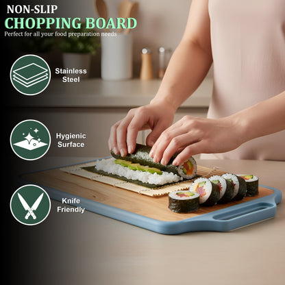 2-in-1 Reversible Chopping Board | Stainless Steel + Wooden Dual-Side Cutting Board | Hygienic, Anti-Slip, Heavy-Duty Board for Meat, Vegetables, Fruits & Kitchen Use | 37 x 23.5 cm