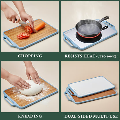 2-in-1 Reversible Chopping Board | Stainless Steel + Wooden Dual-Side Cutting Board | Hygienic, Anti-Slip, Heavy-Duty Board for Meat, Vegetables, Fruits & Kitchen Use | 37 x 23.5 cm