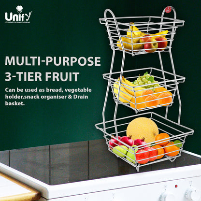 3-Tier Stainless Steel Fruit Basket - Square, Kitchen & Dining Table Stand