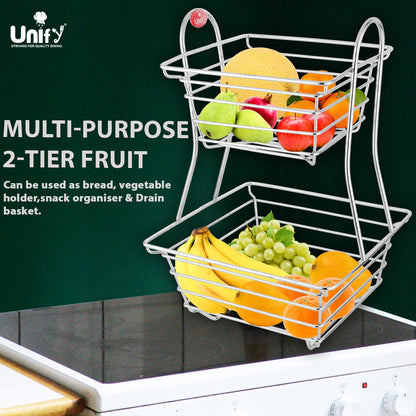 2-Tier Stainless Steel Fruit Basket - Square, Kitchen & Dining Table Stand
