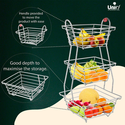 3-Tier Stainless Steel Fruit Basket - Square, Kitchen & Dining Table Stand