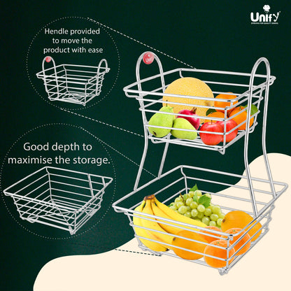 2-Tier Stainless Steel Fruit Basket - Square, Kitchen & Dining Table Stand