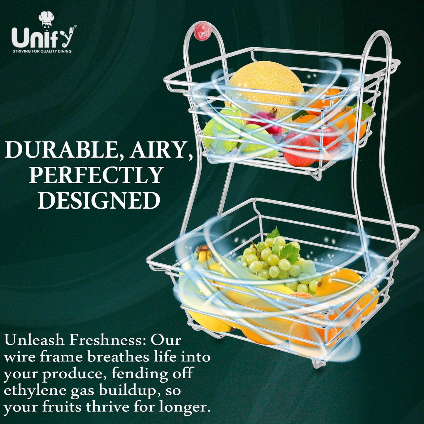 2-Tier Stainless Steel Fruit Basket - Square, Kitchen & Dining Table Stand
