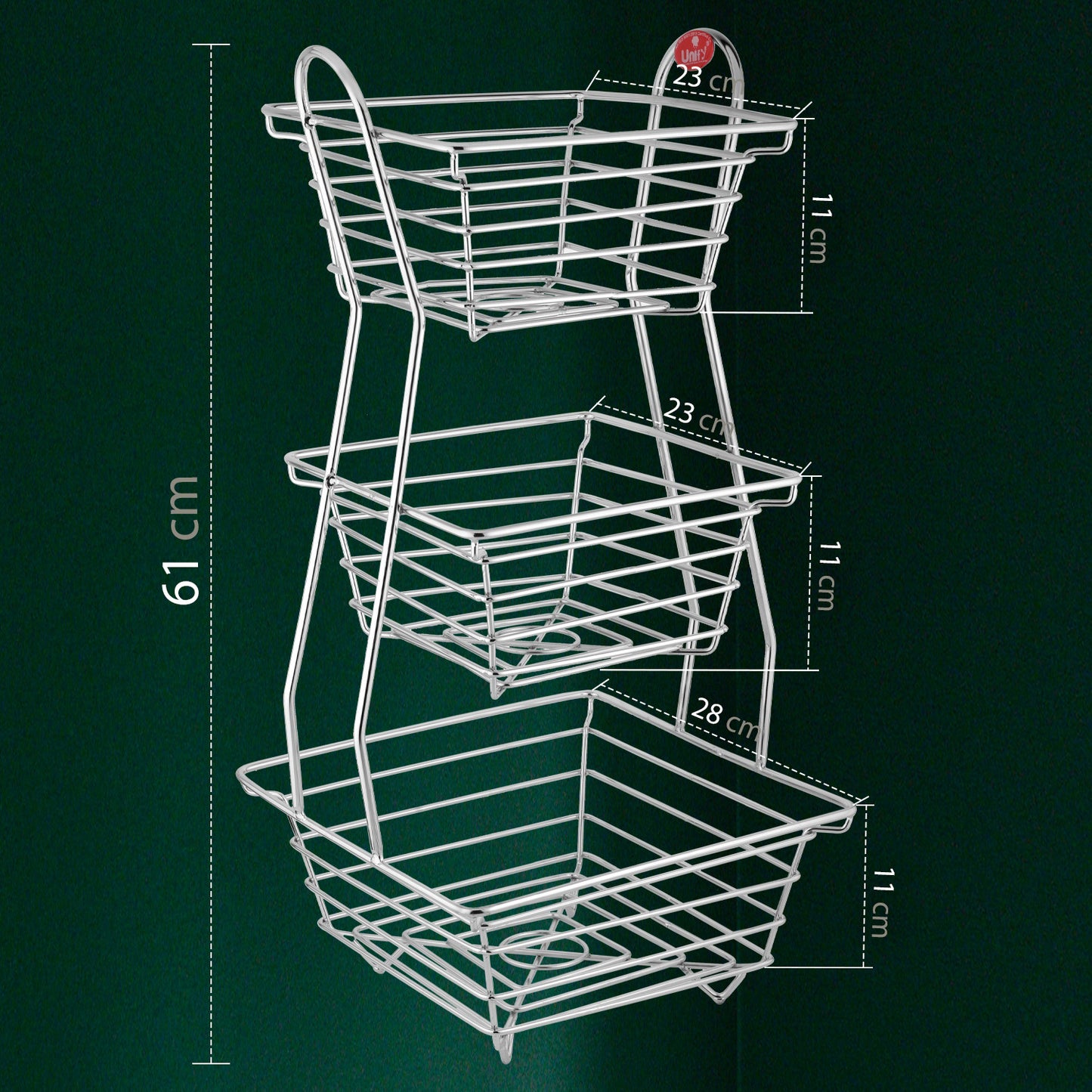3-Tier Stainless Steel Fruit Basket - Square, Kitchen & Dining Table Stand