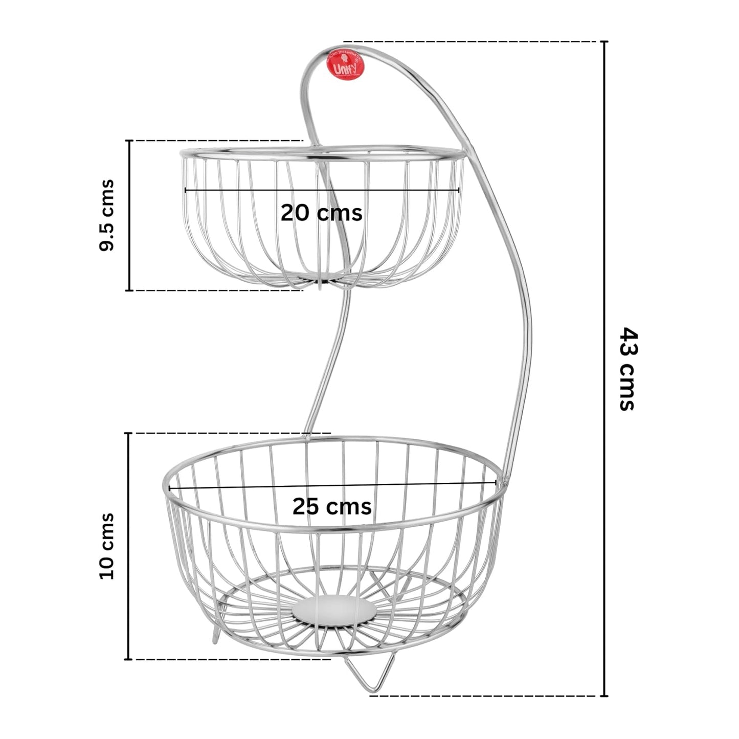 Stainless Steel 2-Tier Fruit Basket | Kitchen & Dining Table Fruit & Vegetable Storage Rack (Silver)