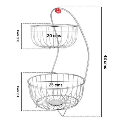 Stainless Steel 2-Tier Fruit Basket | Kitchen & Dining Table Fruit & Vegetable Storage Rack (Silver)