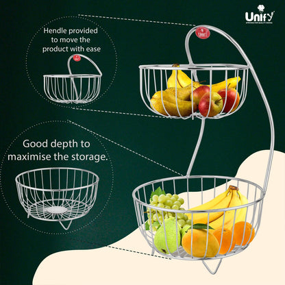 Stainless Steel 2-Tier Fruit Basket | Kitchen & Dining Table Fruit & Vegetable Storage Rack (Silver)