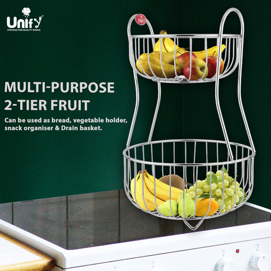 2-Tier Stainless Steel Fruit Basket - Round, 1 kg, Kitchen & Dining Table Stand