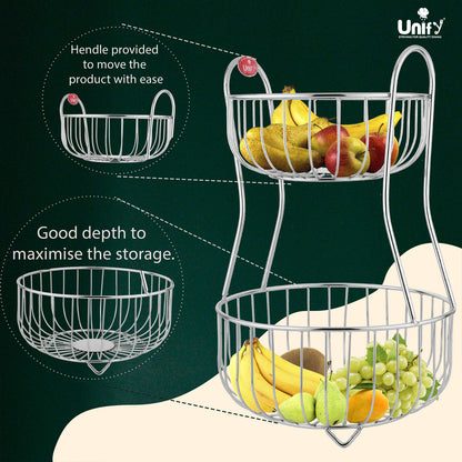 2-Tier Stainless Steel Fruit Basket - Round, 1 kg, Kitchen & Dining Table Stand