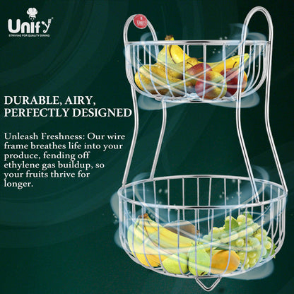 2-Tier Stainless Steel Fruit Basket - Round, 1 kg, Kitchen & Dining Table Stand