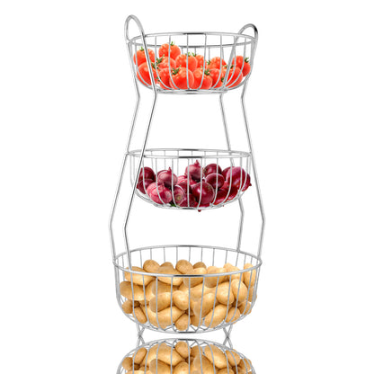 3-Tier Stainless Steel Fruit Basket - Round, Kitchen & Dining Table Stand