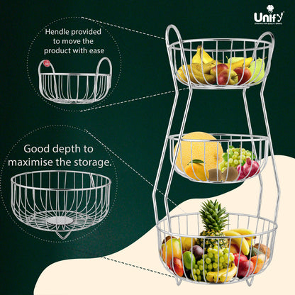 3-Tier Stainless Steel Fruit Basket - Round, Kitchen & Dining Table Stand