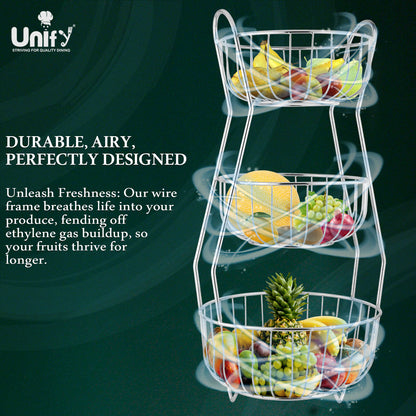 3-Tier Stainless Steel Fruit Basket - Round, Kitchen & Dining Table Stand