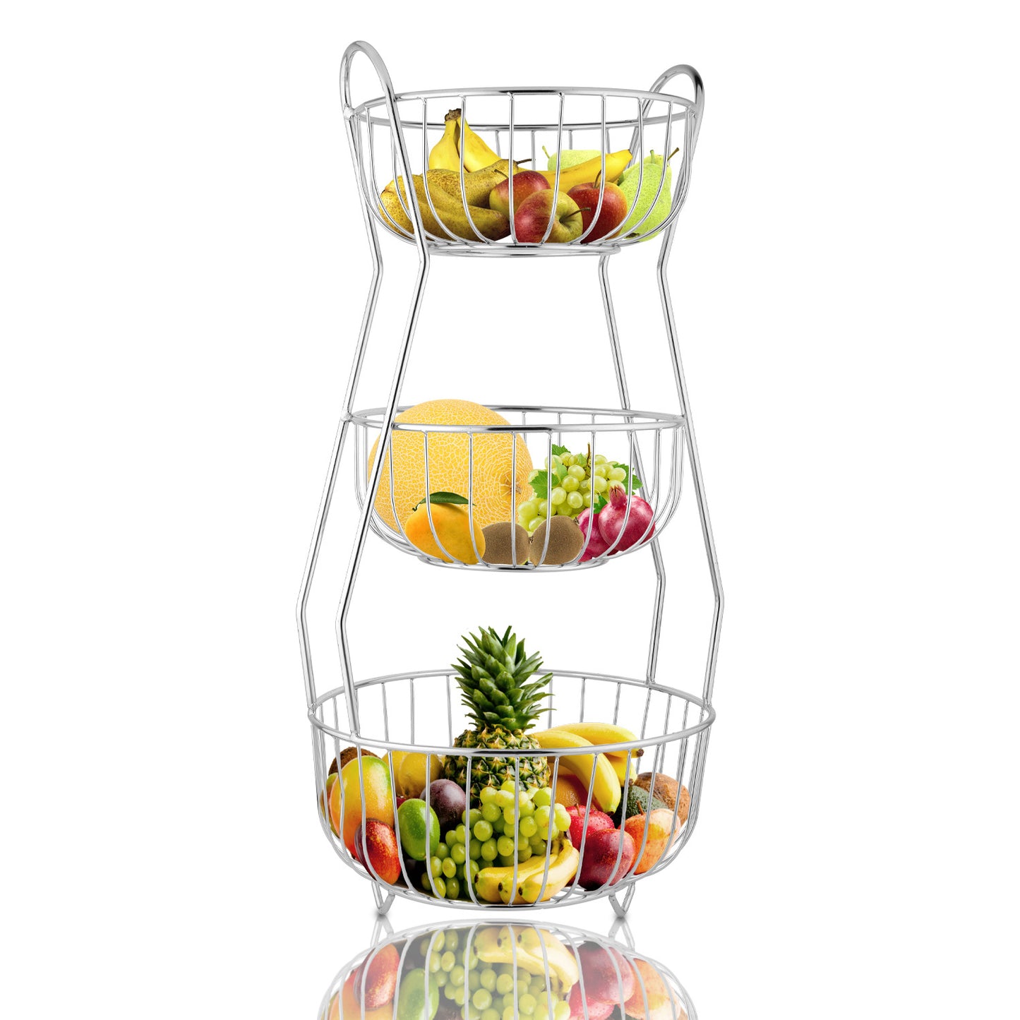 3-Tier Stainless Steel Fruit Basket - Round, Kitchen & Dining Table Stand