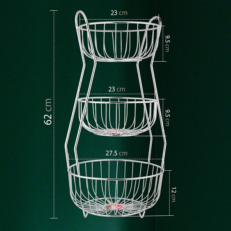 3-Tier Stainless Steel Fruit Basket - Round, Kitchen & Dining Table Stand