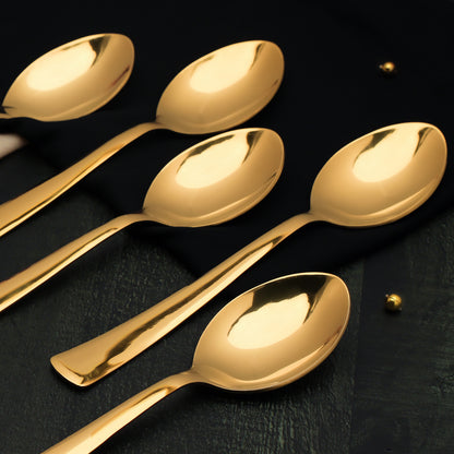 Stainless Steel Gold Tea Spoon Set of 6 | 13.5 cm Premium Small Spoons for Home & Kitchen | Golden