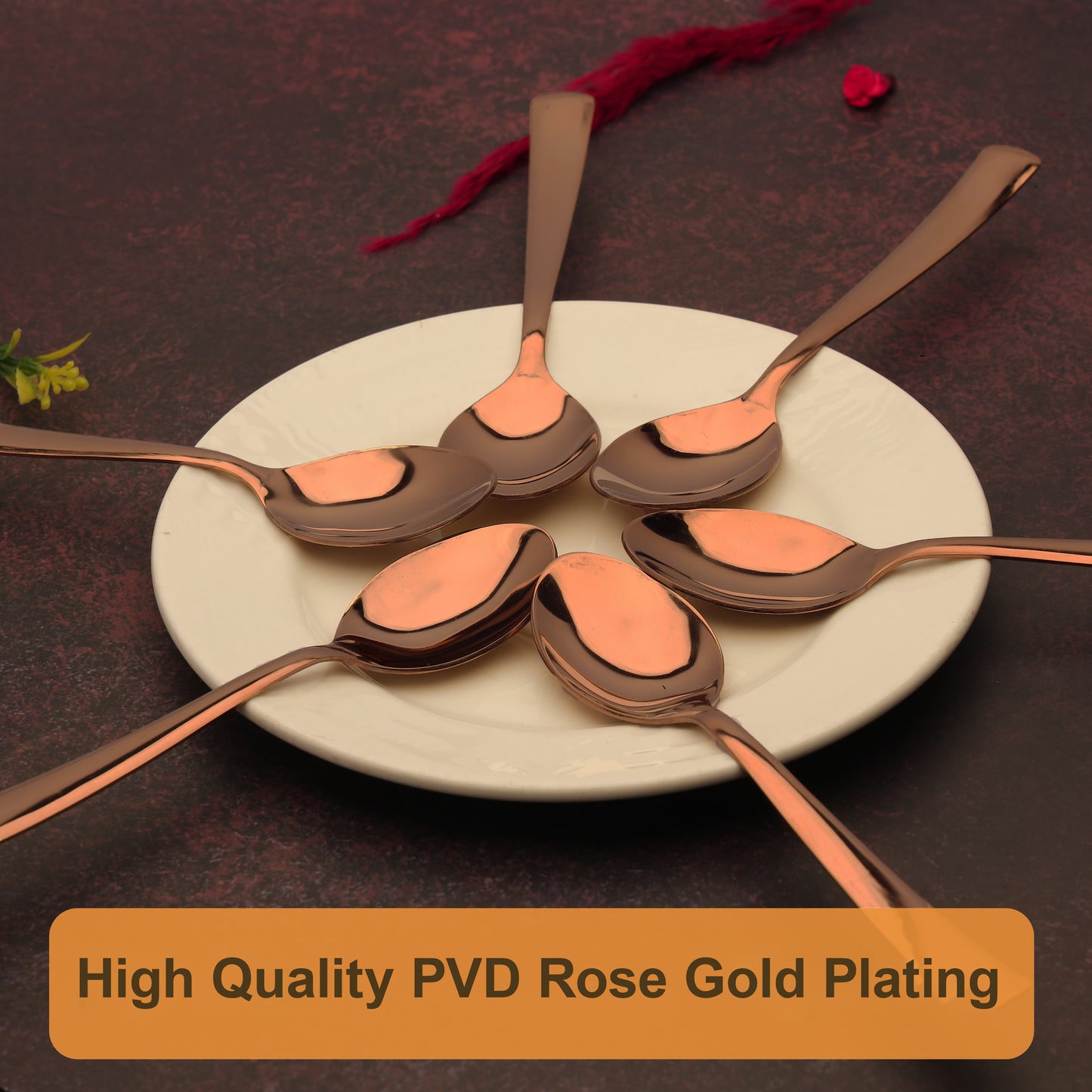 6-Piece Stainless Steel Rose Gold Table Spoon Set | 18cm Premium Large Spoons, Luxury Tableware & Housewarming Gift