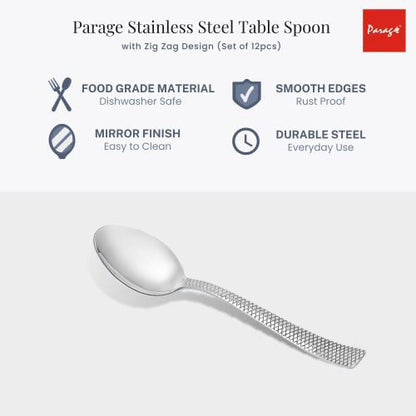 12 Pcs Stainless Steel Dinner Spoon Set with Zig Zag Design for Home & Kitchen