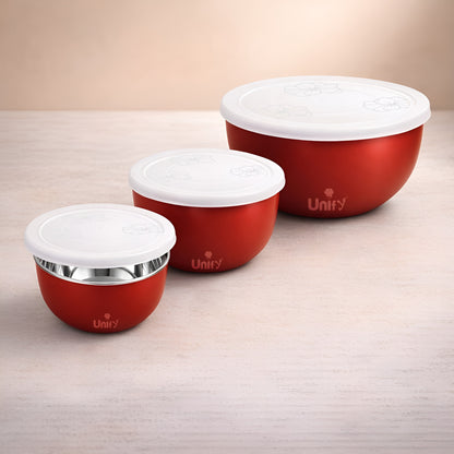 3 Pieces Stainless Steel Bowl Set with Lid (1100ml, 750ml, 550ml) | Food Grade Steel Mixing & Storage Bowls | Multipurpose Kitchen Container for Dal, Sabzi, Curd & Leftovers