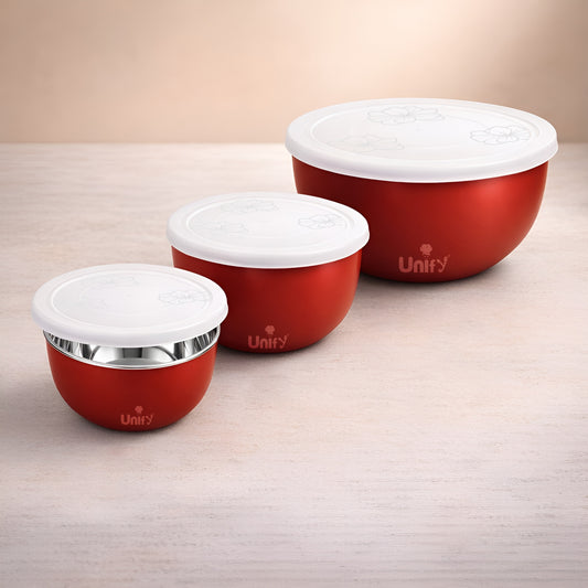 3 Pieces Stainless Steel Bowl Set with Lid (1100ml, 750ml, 550ml) | Food Grade Steel Mixing & Storage Bowls | Multipurpose Kitchen Container for Dal, Sabzi, Curd & Leftovers