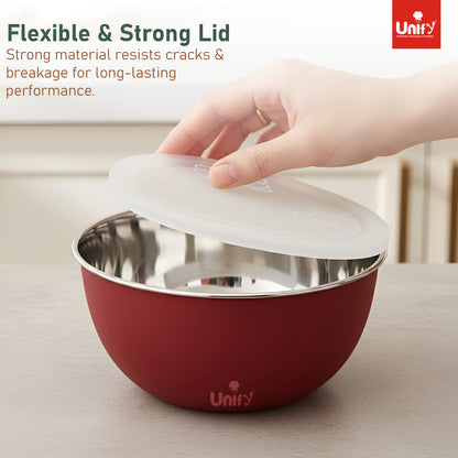 3 Pieces Stainless Steel Bowl Set with Lid (1100ml, 750ml, 550ml) | Food Grade Steel Mixing & Storage Bowls | Multipurpose Kitchen Container for Dal, Sabzi, Curd & Leftovers