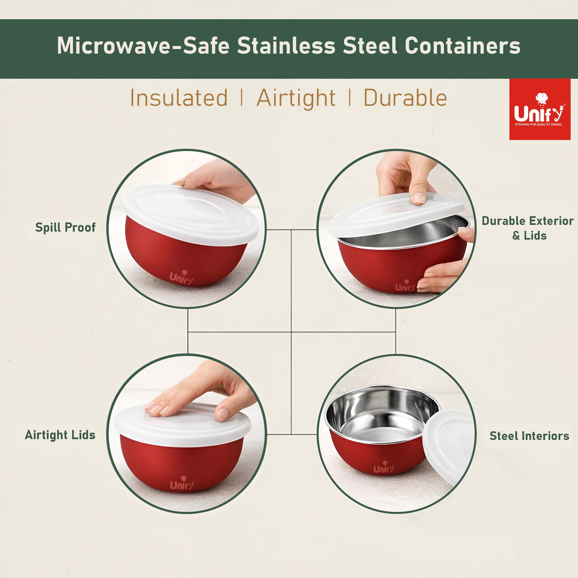 3 Pieces Stainless Steel Bowl Set with Lid (1100ml, 750ml, 550ml) | Food Grade Steel Mixing & Storage Bowls | Multipurpose Kitchen Container for Dal, Sabzi, Curd & Leftovers
