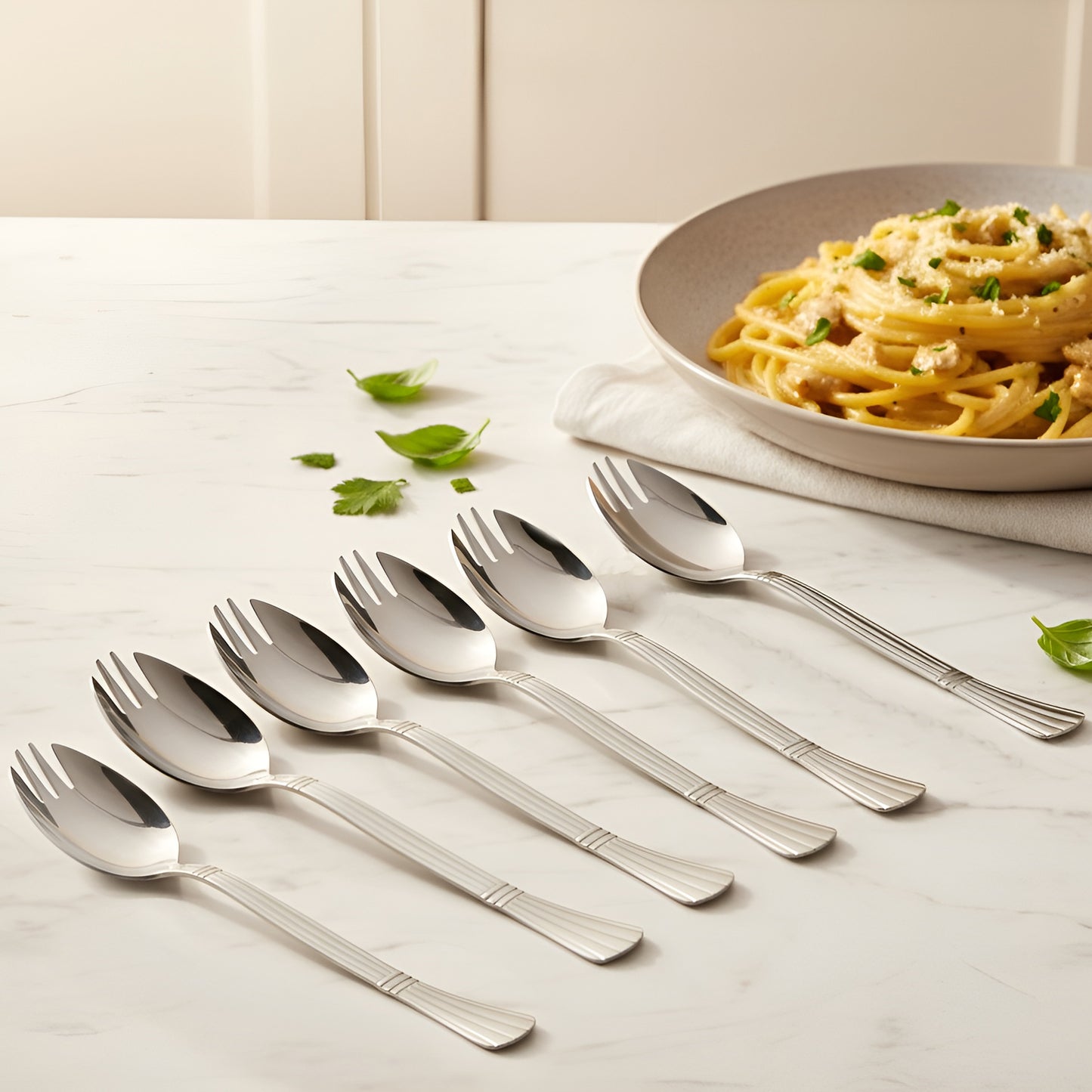 6 Pcs 3-in-1 Stainless Steel Spork Set | Spoon Fork Combo for Soup & Noodles