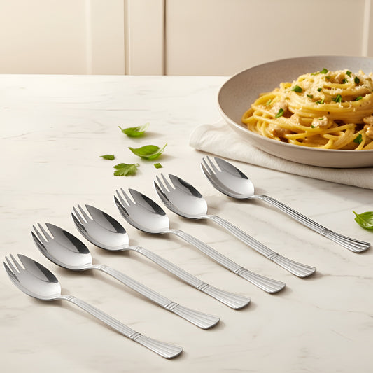 Spork Set | 6 pcs | Stainless Steel | Silver | 3-In-1