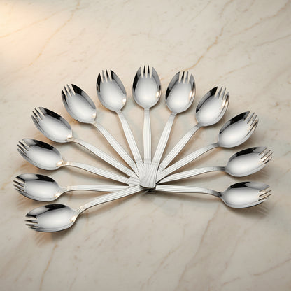 12 Pcs Stainless Steel Spork Set | 3-in-1 Spoon Fork Combo for Soup & Noodles