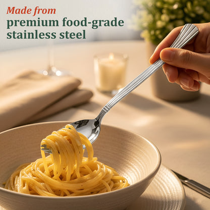 12 Pcs Stainless Steel Spork Set | 3-in-1 Spoon Fork Combo for Soup & Noodles