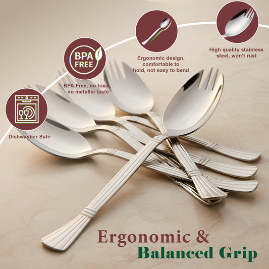 6 Pcs 3-in-1 Stainless Steel Spork Set | Spoon Fork Combo for Soup & Noodles