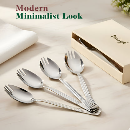12 Pcs Stainless Steel Spork Set | 3-in-1 Spoon Fork Combo for Soup & Noodles