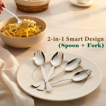 12 Pcs Stainless Steel Spork Set | 3-in-1 Spoon Fork Combo for Soup & Noodles
