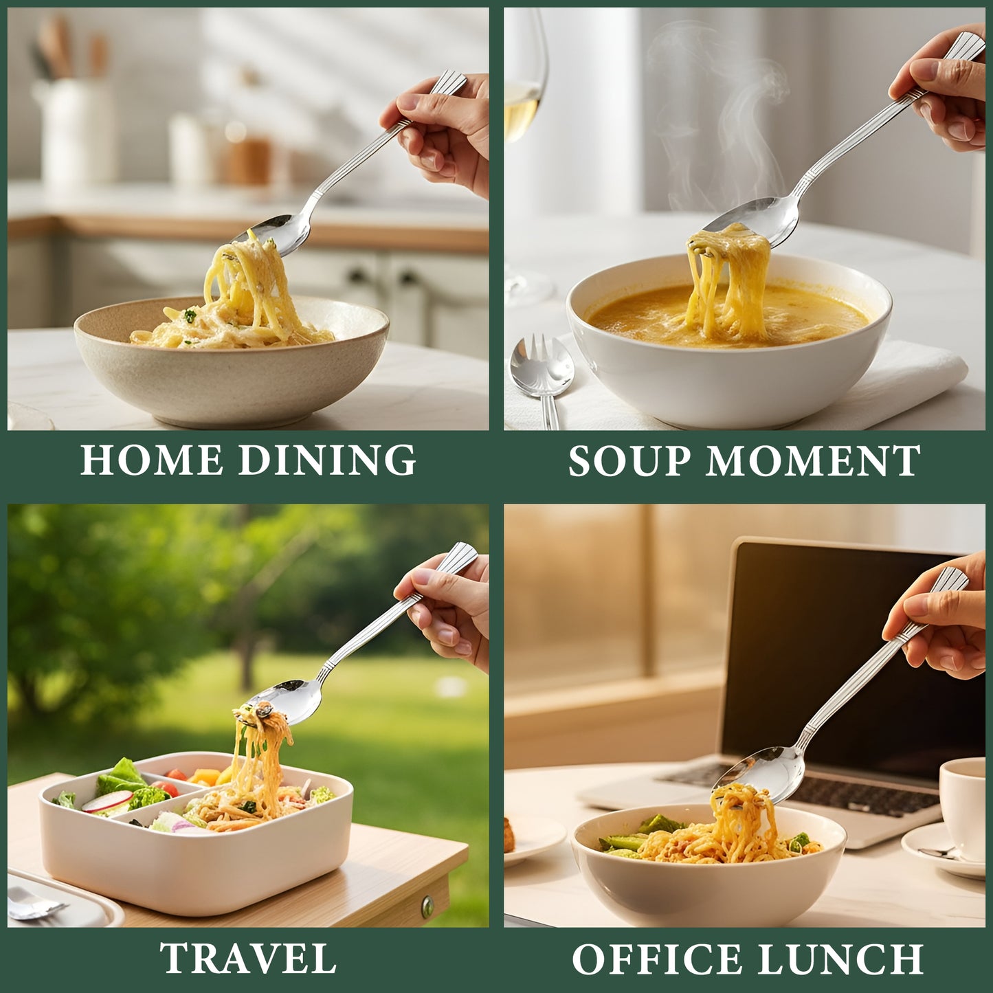 12 Pcs Stainless Steel Spork Set | 3-in-1 Spoon Fork Combo for Soup & Noodles