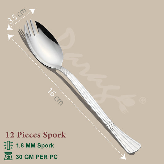12 Pcs Stainless Steel Spork Set | 3-in-1 Spoon Fork Combo for Soup & Noodles