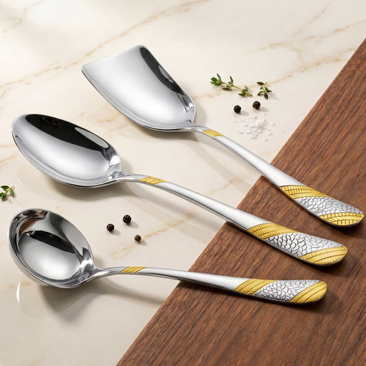 Serving Spoon Set | 1.8mm, 3 piece | Stainless Steel | Gold | Heavy Gauge