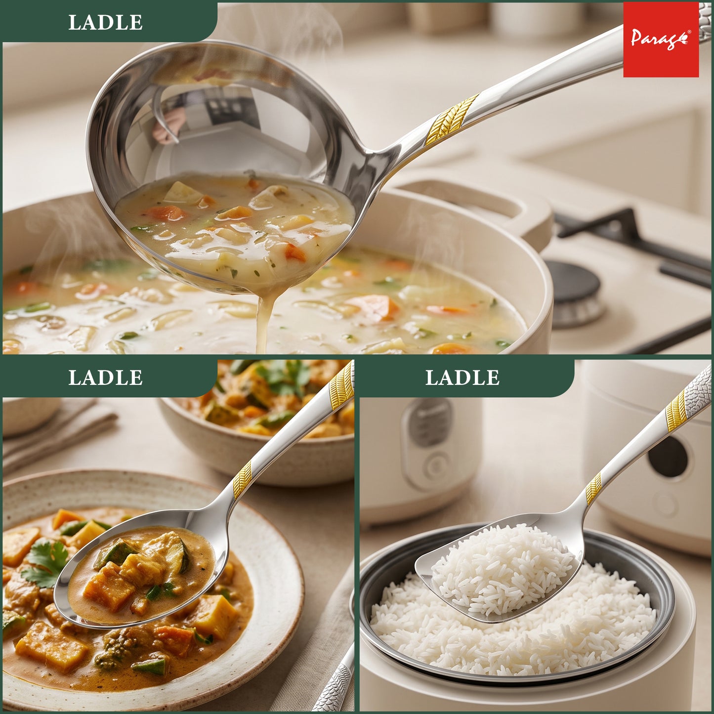 Serving Spoon Set | 1.8mm, 3 piece | Stainless Steel | Gold | Heavy Gauge