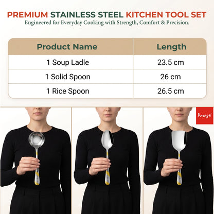 Serving Spoon Set | 1.8mm, 3 piece | Stainless Steel | Gold | Heavy Gauge