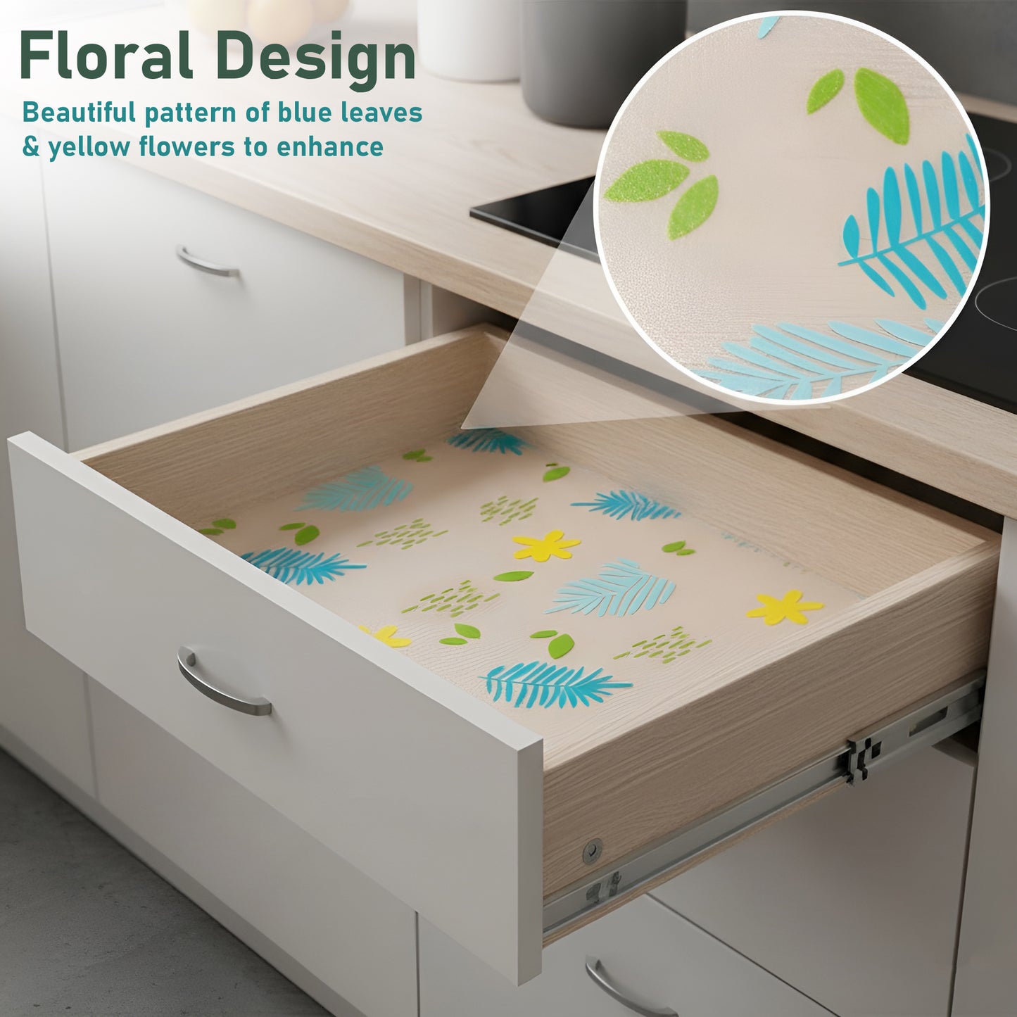 Multipurpose Flower Printed EVA Anti-Slip Shelf Liner Roll – Waterproof, Durable, Non-Adhesive Mat for Kitchen, Bathroom, Cabinet, Drawer, Refrigerator & Countertop Protection (3 Meter)